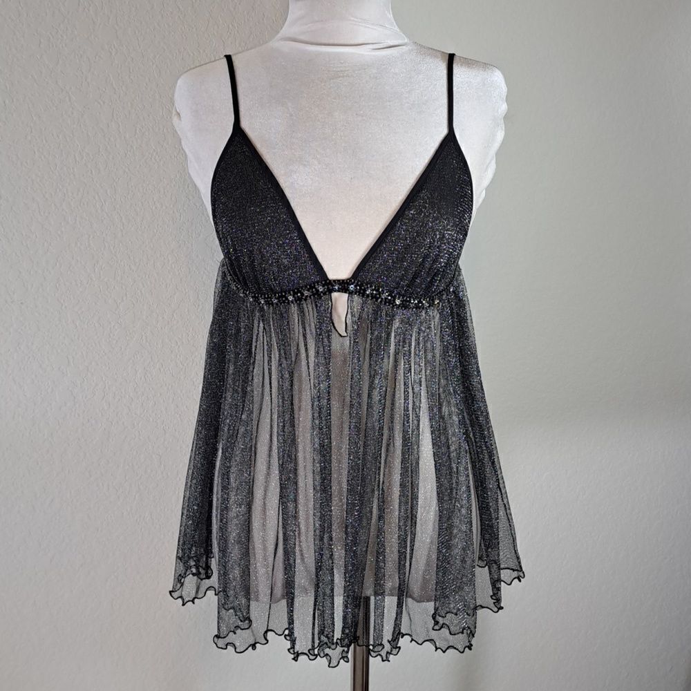 Victoria’s Secret Women’s Babydoll Fairy Black Metallic Sheer Glitter Coquette M